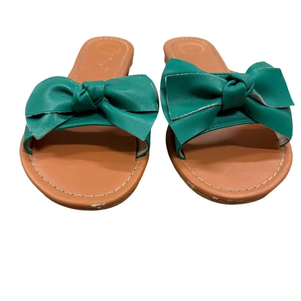 MKS Brown Slide Sandal with Green Leather Bow Size 8